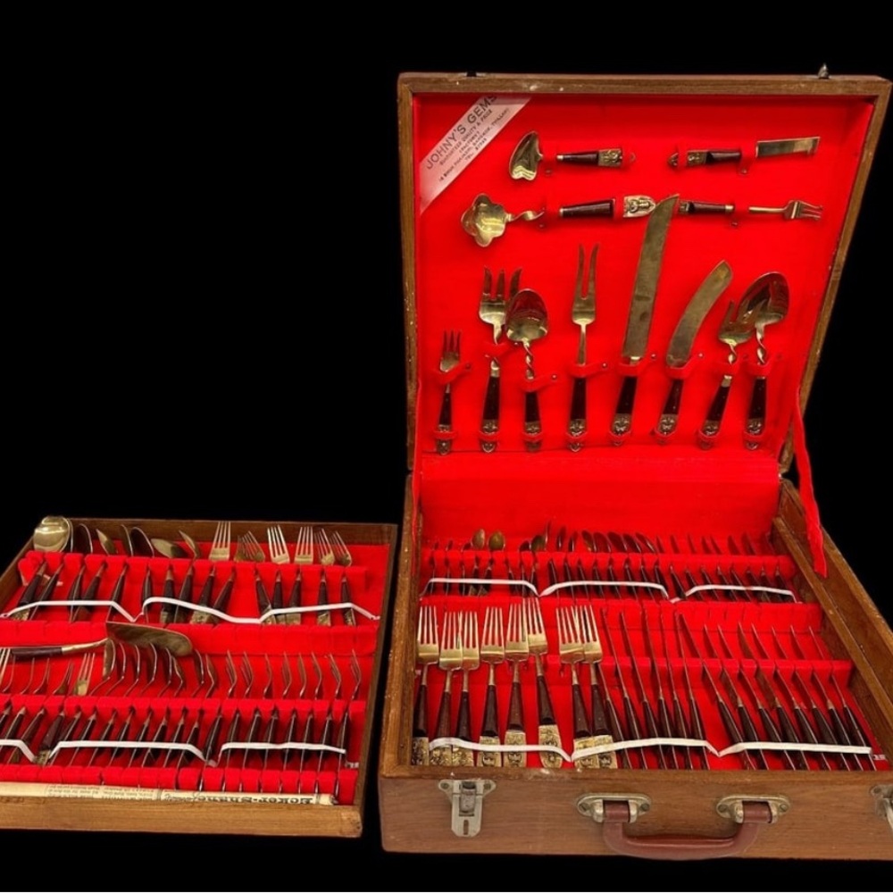 Vintage Cutlery Set with Red Handles